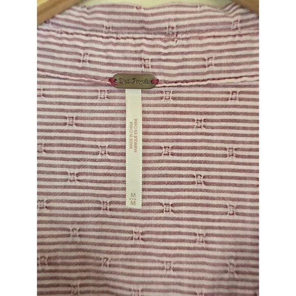 Free People No Limits Split Back Button Down Shirt Red Striped Boho Top Medium - Picture 10 of 13